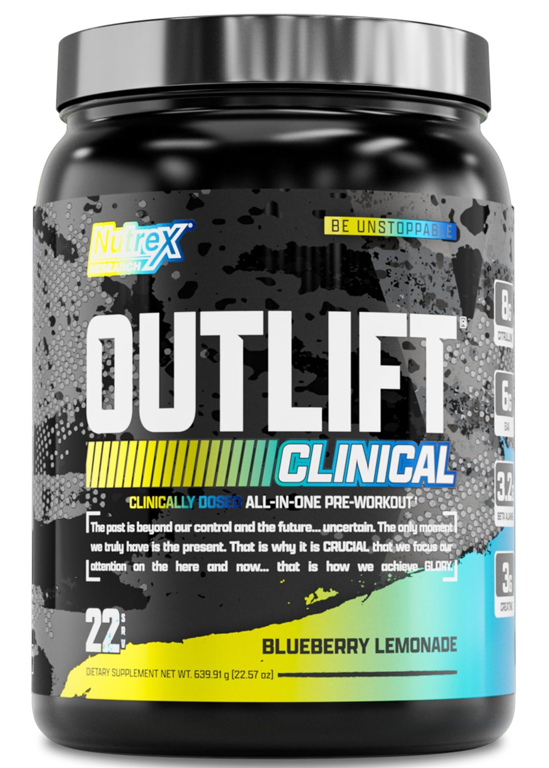 Nutrex Research Outlift Clinical Clinically Dosed Pre Workout Powder with Creatine, Citrulline, EAA Energy, Performance, Pump Preworkout Supplement for Men Women (22 Servings, Blueberry Lemonade)