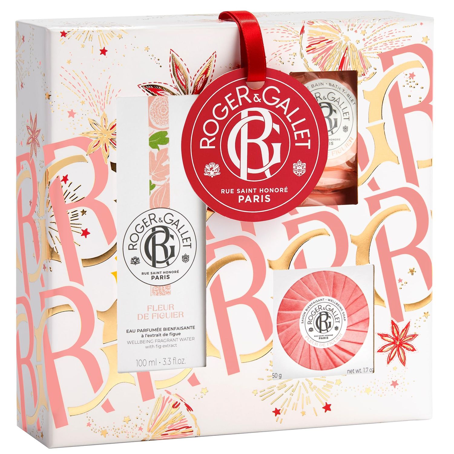 ROGER GALLET Fleur de Figuier Gift Set Fig Blossom 3.3 fl oz Spray 1.7 oz Soap Bath Tablets