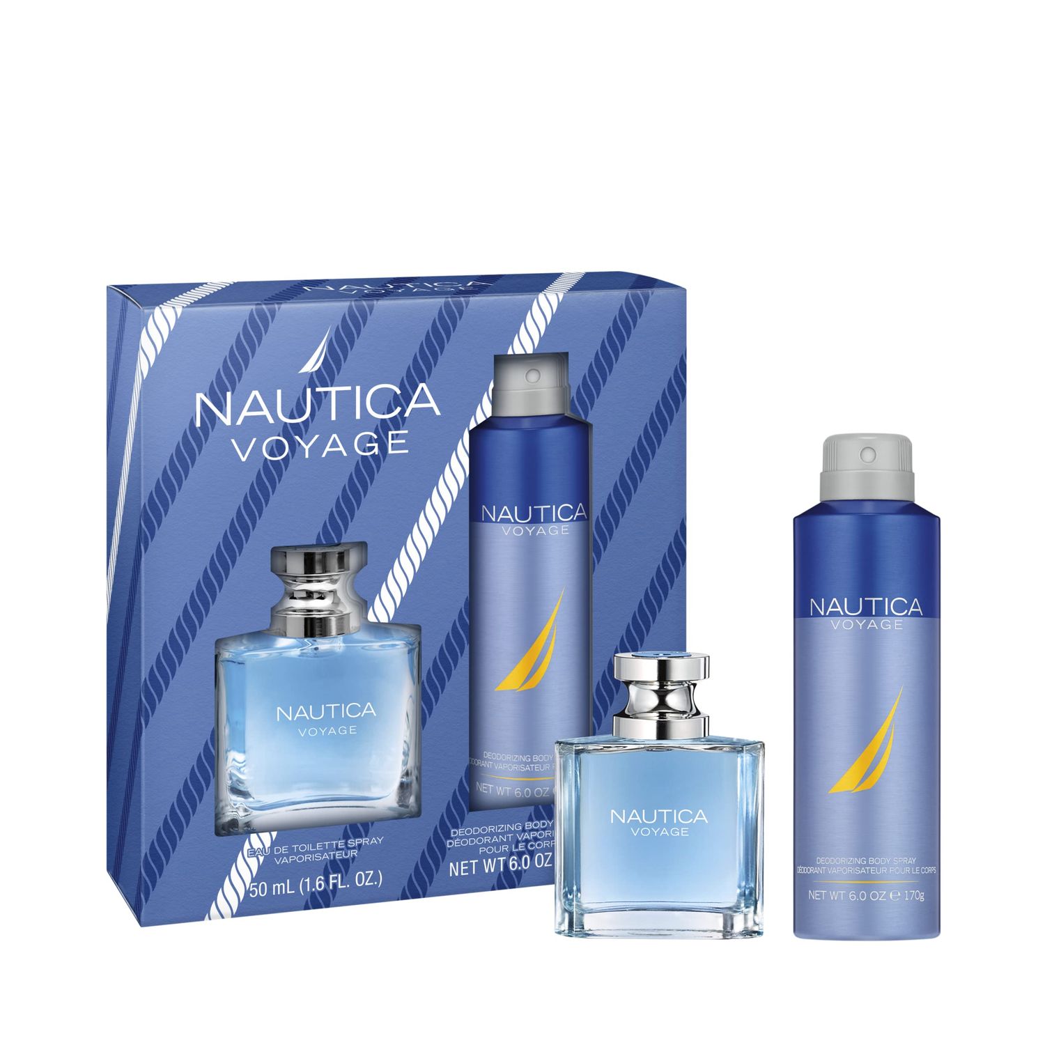 Nautica Voyage 2 piece Gift Set for Men - 1.6oz Eau De Toilette Spray 6.0 oz Deodorizing Body Spray