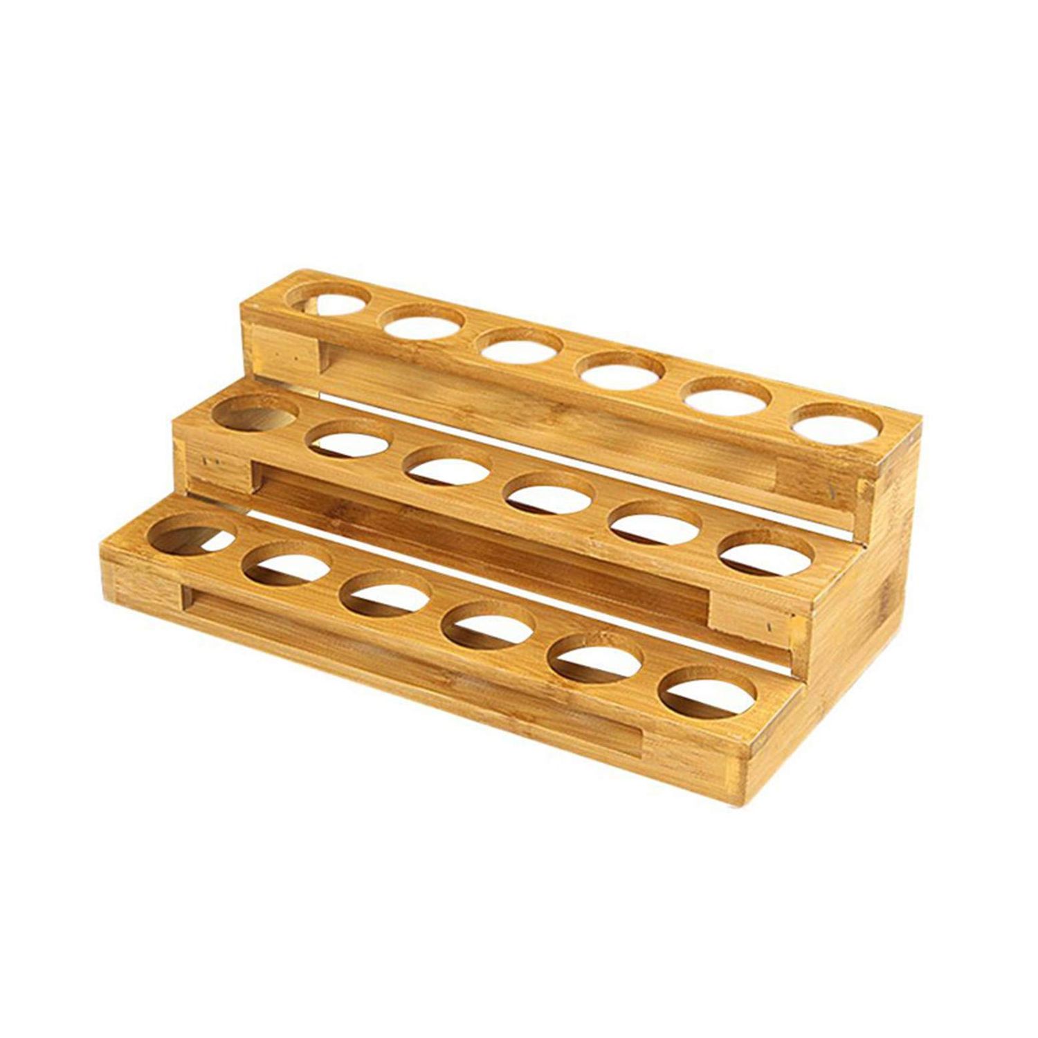 Pure Vie 3 Tier Essential Oil Bottles Wooden Storage Display Stand Travel Display Presentation Holder, Cosmetic Aromatherapy Organizer Rack Nail Polish Fragrance Container - Holds 18 Slots (30 ml)