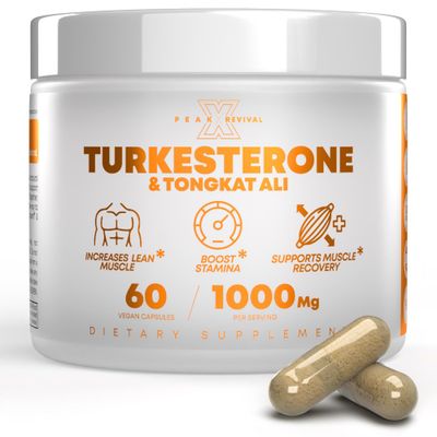 Peak Revival-X Turkesterone Tongkat Ali 1000mg Supplement - 500mg Ajuga Turkestanica Per Serving Increase Stamina, Lean Muscle Growth Recovery - Made in The USA (60 Capsules)
