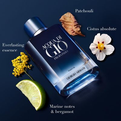 Armani Beauty - Acqua di Gi Profondo - Eau de Parfum - Cologne for Men - Fougre Aromatic Ambery Mens Fragrance - Bergamot, Everlasting essence, Cistus Patchouli Not - 3.3 Fl Oz