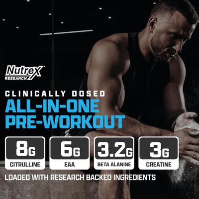 Nutrex Research Outlift Clinical Clinically Dosed Pre Workout Powder with Creatine, Citrulline, EAA Energy, Performance, Pump Preworkout Supplement for Men Women (22 Servings, Blueberry Lemonade)