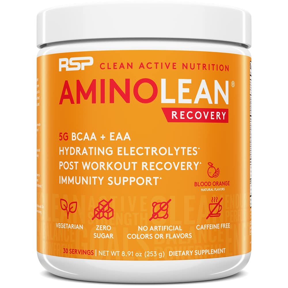 RSP AminoLean Recovery - Post Workout BCAAs Amino Acids Supplement Electrolytes, BCAAs and EAAs for Hydration Boost, Immunity Support - Muscle Recovery Drink, Vegan Aminos, Blood Orange