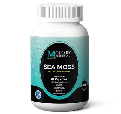 MOMARY Nutrition, Sea Moss, Black Seed, Ashwagandha, Turmeric, Burdock, Vitamin C, Vitamin B3, Multimineral Blend, All-in-One Supplement for Men and Women, Vegan, Gluten Free, Non-GMO, 60 Capsules
