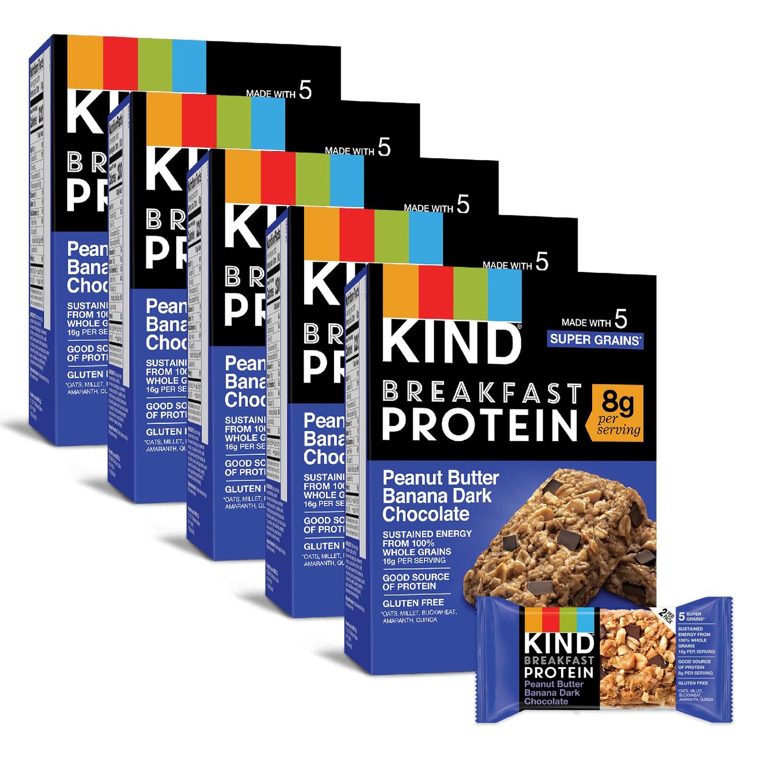 KIND Breakfast Protein Bars, KIND Snack Bars, Peanut Butter Banana Dark Chocolate, Gluten Free Breakfast Bars, 8g Protein, 1.76 OZ Packs, 30 Count