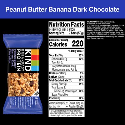 KIND Breakfast Protein Bars, KIND Snack Bars, Peanut Butter Banana Dark Chocolate, Gluten Free Breakfast Bars, 8g Protein, 1.76 OZ Packs, 30 Count