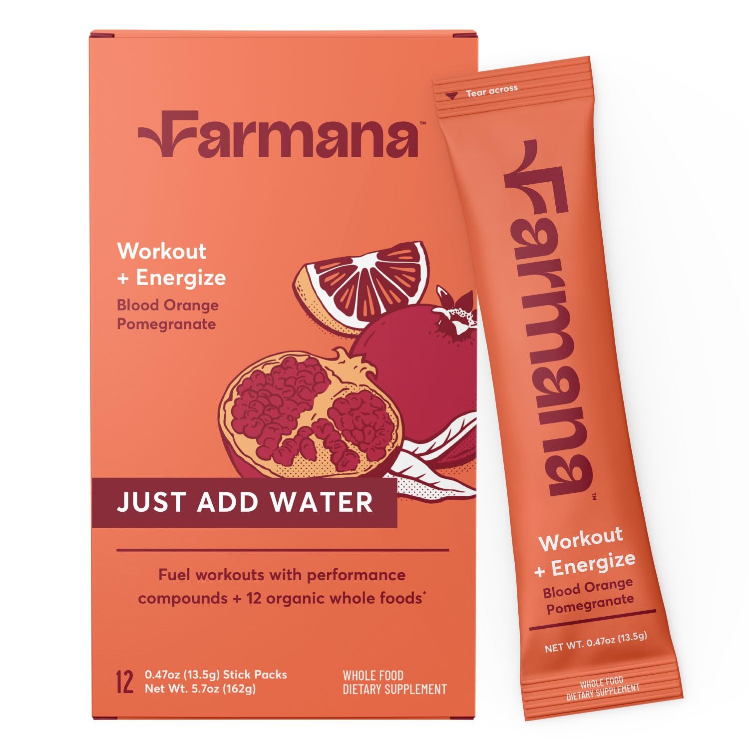 Farmana Creatine HMB Pre-Workout Drink Mix - All Natural Caffeine-Free Pre-Workout Supplement with Amino Acids and Organic Superfoods - Active Nutrition Supplement - Blood Orange Pomegranate Flavor
