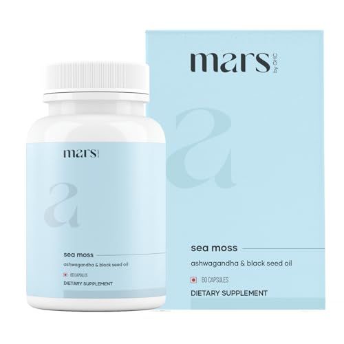 mars by GHC Sea Moss Caps Surge Natural (60N) Packed with 84 Essential Minerals Powered with Black Seed Oil, Ashwagandha Vitamin D3 Overall Well-Being - Pack of 1