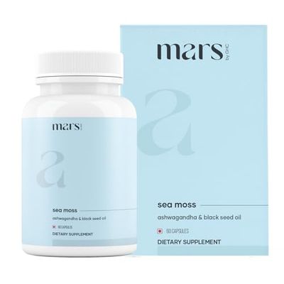mars by GHC Sea Moss Caps Surge Natural (60N) Packed with 84 Essential Minerals Powered with Black Seed Oil, Ashwagandha Vitamin D3 Overall Well-Being - Pack of 1