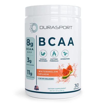 Durasport - 11g Sport BCAA Muscle Recovery, Energy Hydration Post Workout UC-II Collagen 8 Grams 211 Branched Chain Amino Acids 3g Amino Hydration Blend Watermelon, 30 Serv