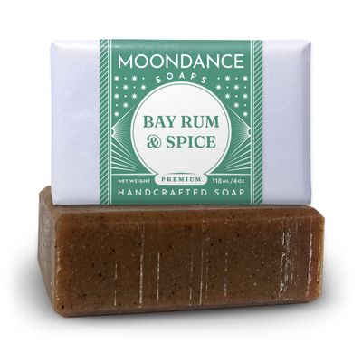 MOONDANCE SOAPS Bay Rum Soap - Handmade Soap for Softer Skin with Cocoa Butter, Shea Butter, Sweet Almond, Cinnamon, Spices, Fragrance and Essential Oils (One Bar, 4 oz)