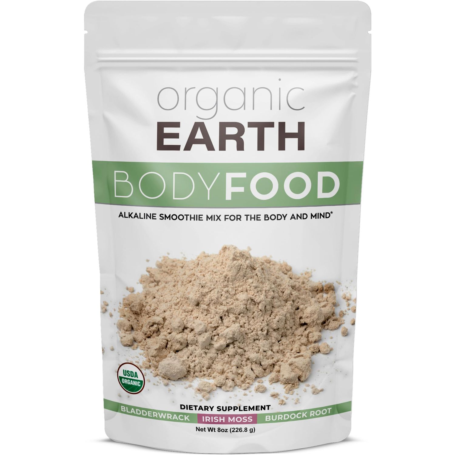 Organic Earth Irish Sea Moss Powder 8oz - Wildcrafted Sea Moss Organic with Bladderwrack Burdock Root Powder - Thyroid, Digestion Support Healthy Skin - USDA Certified Organic
