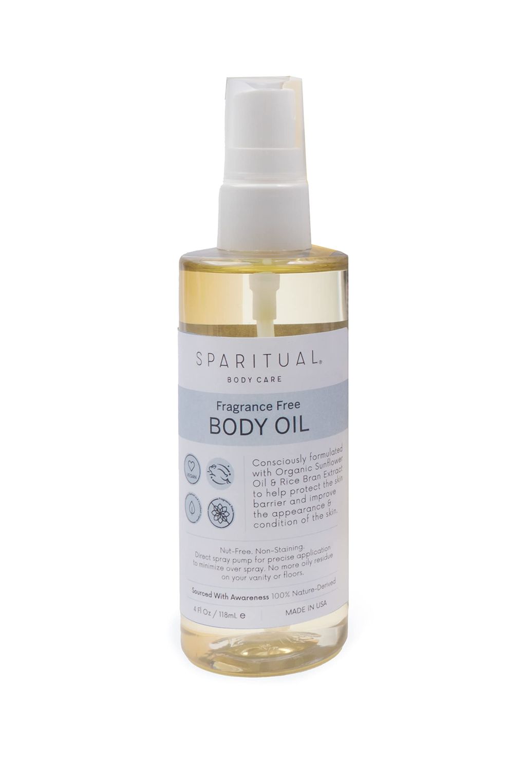 SpaRitual Fragrance Free Body Oil Unscented Body Moisturizer for Hydration and Massage Oil 4 oz
