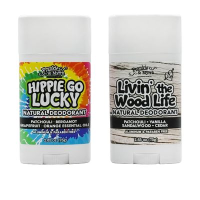 Frankie Myrrh Hippie Go Lucky and Livin&#39; the Wood Life Dynamic Deo Duo 2 pack Patchouli Natural Deodorant Bundle 2.56 Oz. Ea.