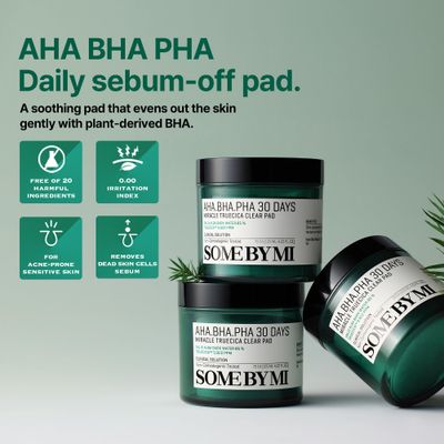 SOME BY MI AHA BHA PHA 30 Days Miracle Truecica Clear Pad - 70 Pads - Mild Exfoliating Korean Centella Toner Pads - Daily Soothing and Blackhead Removing Pore Minimizer for Face - Korean Skin Care