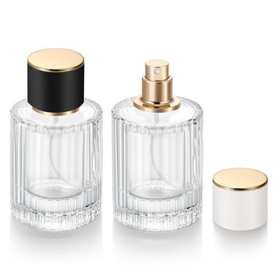 Jxcmeng 2 Pack 50ml Empty Perfume Spray Bottles, Refillable Fine Mist Atomizer Portable Travel Cologne Atomizers Fragrance Containers Sprayer for Perfume (50ML Black Cap and 50ML White Cap)
