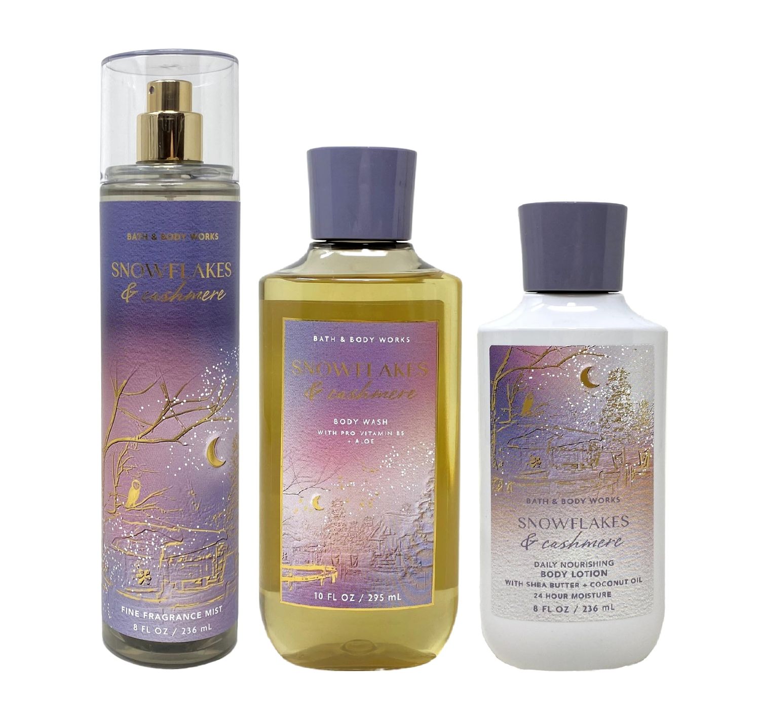Bath Body Works - Snowflakes Cashmere - Daily Trio - Gift Set - Shower Gel, Fine Fragrance Mist and Body Lotion - (Packaging Varies)
