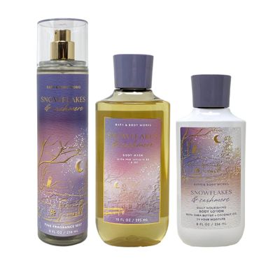 Bath Body Works - Snowflakes Cashmere - Daily Trio - Gift Set - Shower Gel, Fine Fragrance Mist and Body Lotion - (Packaging Varies)