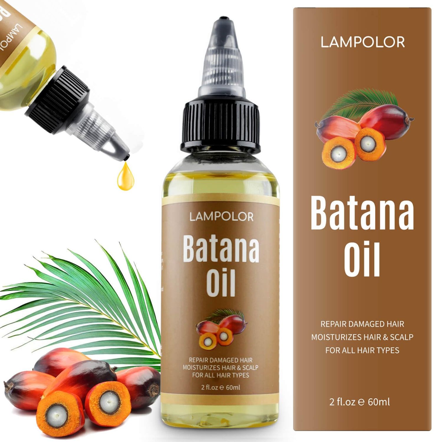 RAW Batana Oil for Hair Growth, Dr Sebi Organic Unrefined Batana Oil from Honduran, 100 Pure Natural Hair Growth Oil for Thicker Stronger Hair - 2 FL OZ - 60Ml - 1Pack
