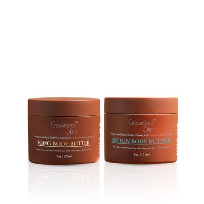 Crowned Skin King and Reign Cologned Body Butter Bundle Sandalwood, Leather, Fresh, and Nautical Scents Infused with Organic Shea Mango Butters Moisturizing Formula with All-Day Fragrance