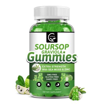 Organic Soursop Graviola Gummies - 2200mg Extra Strength Soursop Leaves Extract wSea Moss Extract 200mg, Zinc Vitamin C - Supports Immunity, Liver, Zzz Antioxidant, Gluten Free, Vegan, 60 Gummies