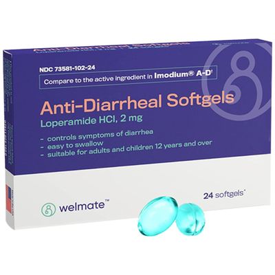 WELMATE Anti-Diarrheal SoftGels Loperamide HCL 2 mg Diarrhea Symptom Relief Upset Stomach Reliever Anti-Gas Anti Diarrhea Pills Travel Essentials Made in USA 24 Count Blister Pack