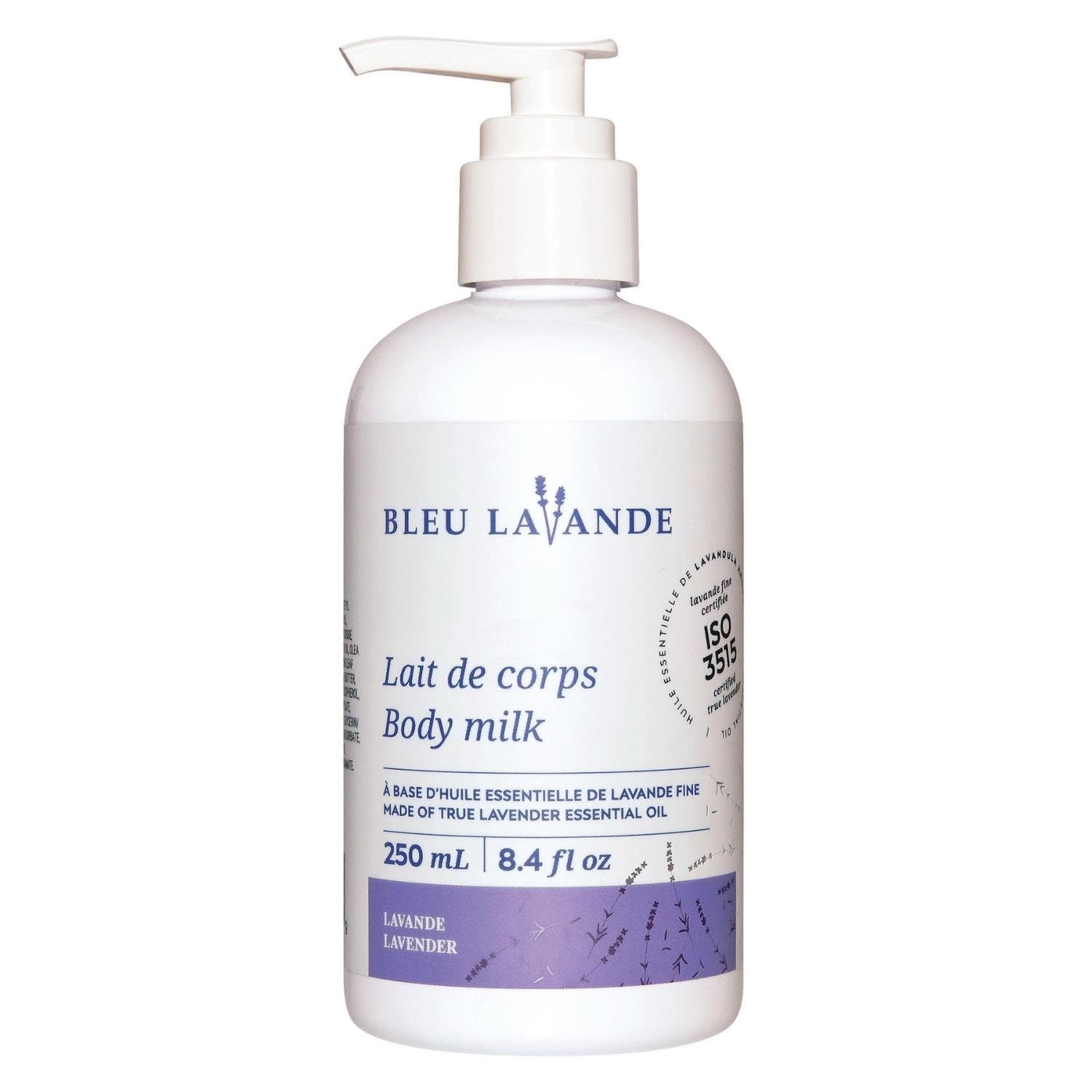 Bleu Lavande - Natural Lavender body milk - Made with Certified Premium 100 Pure True Lavender Essential Oil - Soothing, Cruelty-free and Vegan - No Artificial Fragrances - 8.4 Fl Oz