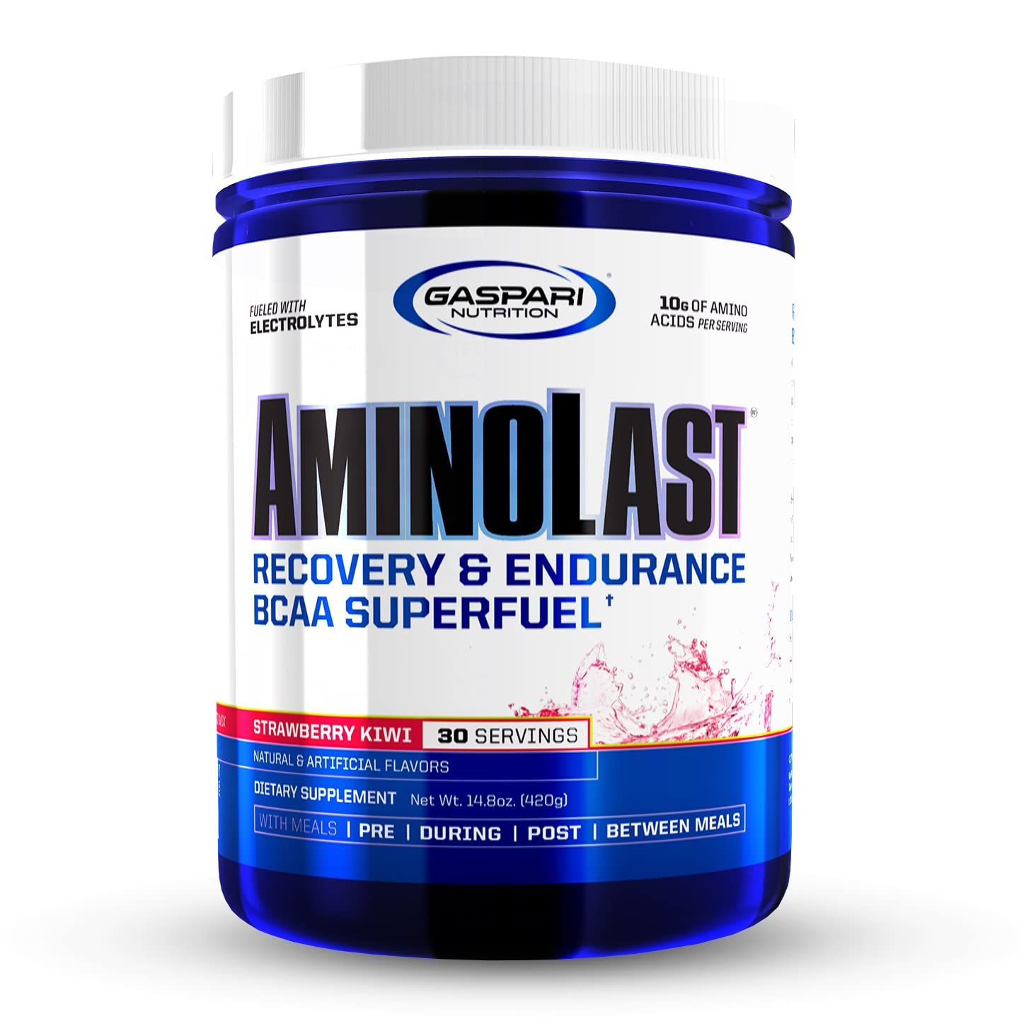 Gaspari Nutrition Aminolast, Recovery and Endurance BCAA Superfuel, 211 Amino Acid Ratio, Fueled with Electrolytes (30 Servings, Kiwi Strawberry)