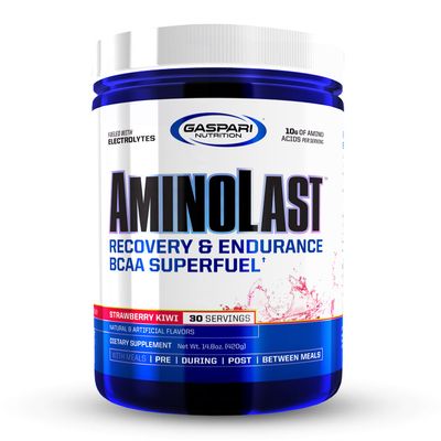 Gaspari Nutrition Aminolast, Recovery and Endurance BCAA Superfuel, 211 Amino Acid Ratio, Fueled with Electrolytes (30 Servings, Kiwi Strawberry)