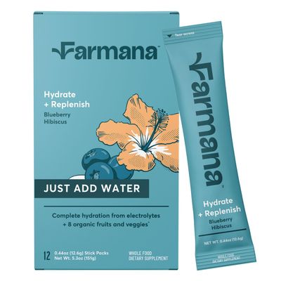 Farmana Low Sodium Electrolyte Drink Mix - Natural Electrolytes, Organic Fruits and Greens - No Added Sugar Electrolyte Drink Mix for Rapid Hydration, Energy, and Recovery - Blueberry Hibiscus Flavor