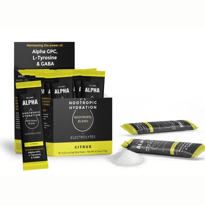 Fully Loaded Alpha Hydration Nootropic Drink - Citrus - Hydration, Electrolyte Nootropic Powder Packets 18 Single Serving Sticks Organic Flavors Alpha, GABA, L-Tyrosine, Only 20 Calories
