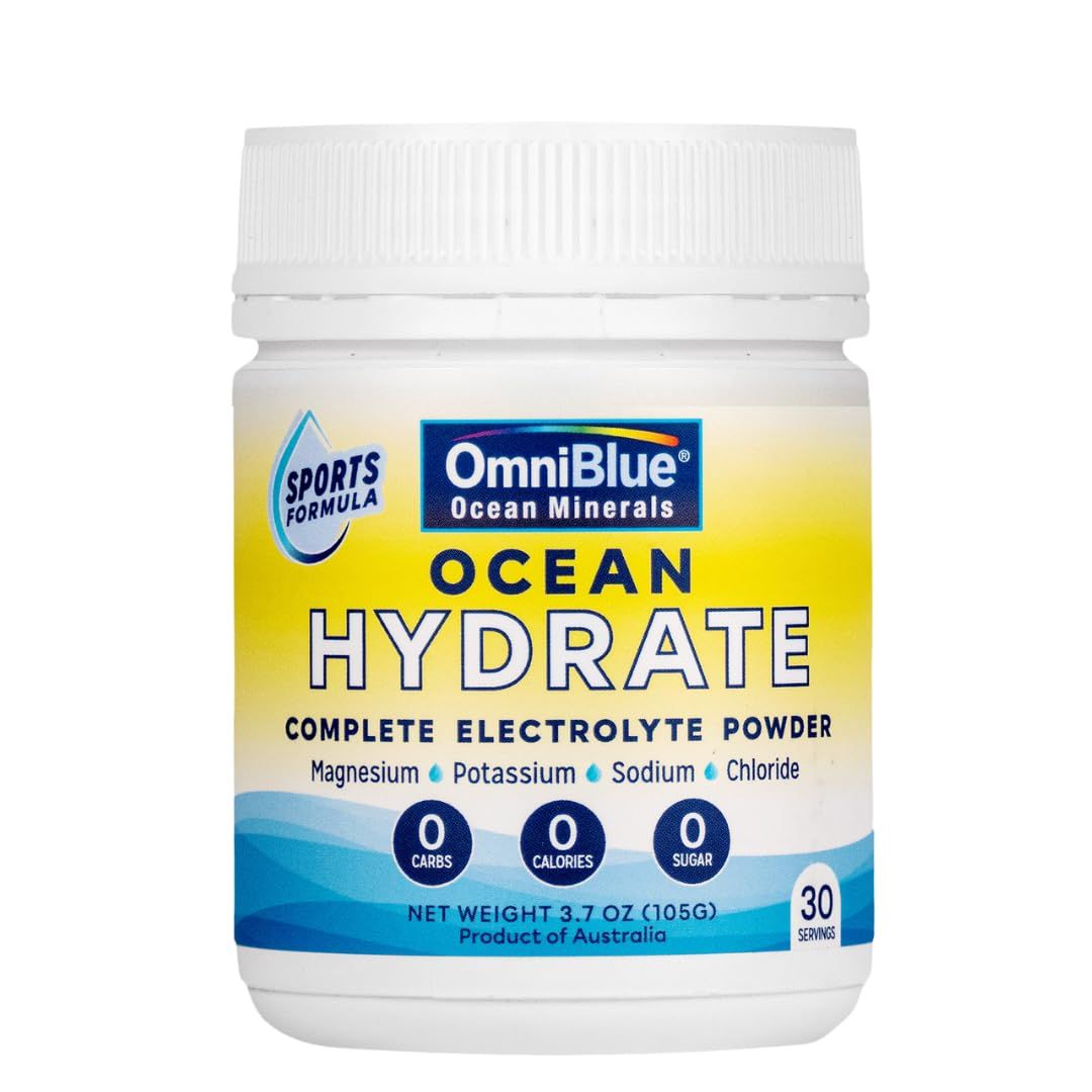 OceanHydrate Sports-Complete Electrolyte Powder 1500mg Chloride Electrolytes, 440mg Sodium, 375mg Potassium, 194mg Magnesium Zero Calories, Zero Sugar Keto and Paleo Supportive 3.7oz