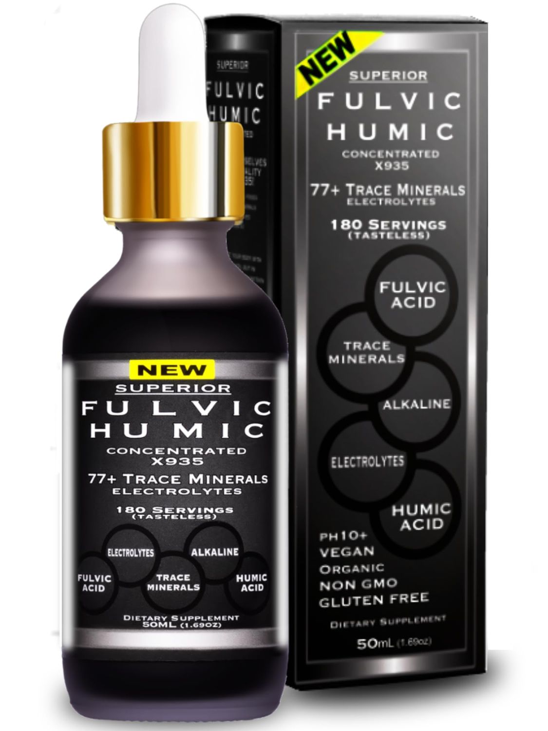 Fulvic Humic Acid - 77 Trace Minerals with Electrolytes, Restore Electrolytes, Improve Gut Health, Leaky Gut Repair. 180 Servings - Easier to Use Then Shilajit