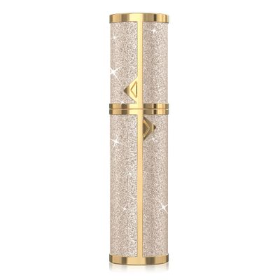 FENHON Perfume Travel Refillable Bottle, 5ml Glitter Leather Atomizer for Perfume, Portable Size Cologne Sprayer, Mini Fragrance Spray Bottle for Woman Man Essentials (Gold)