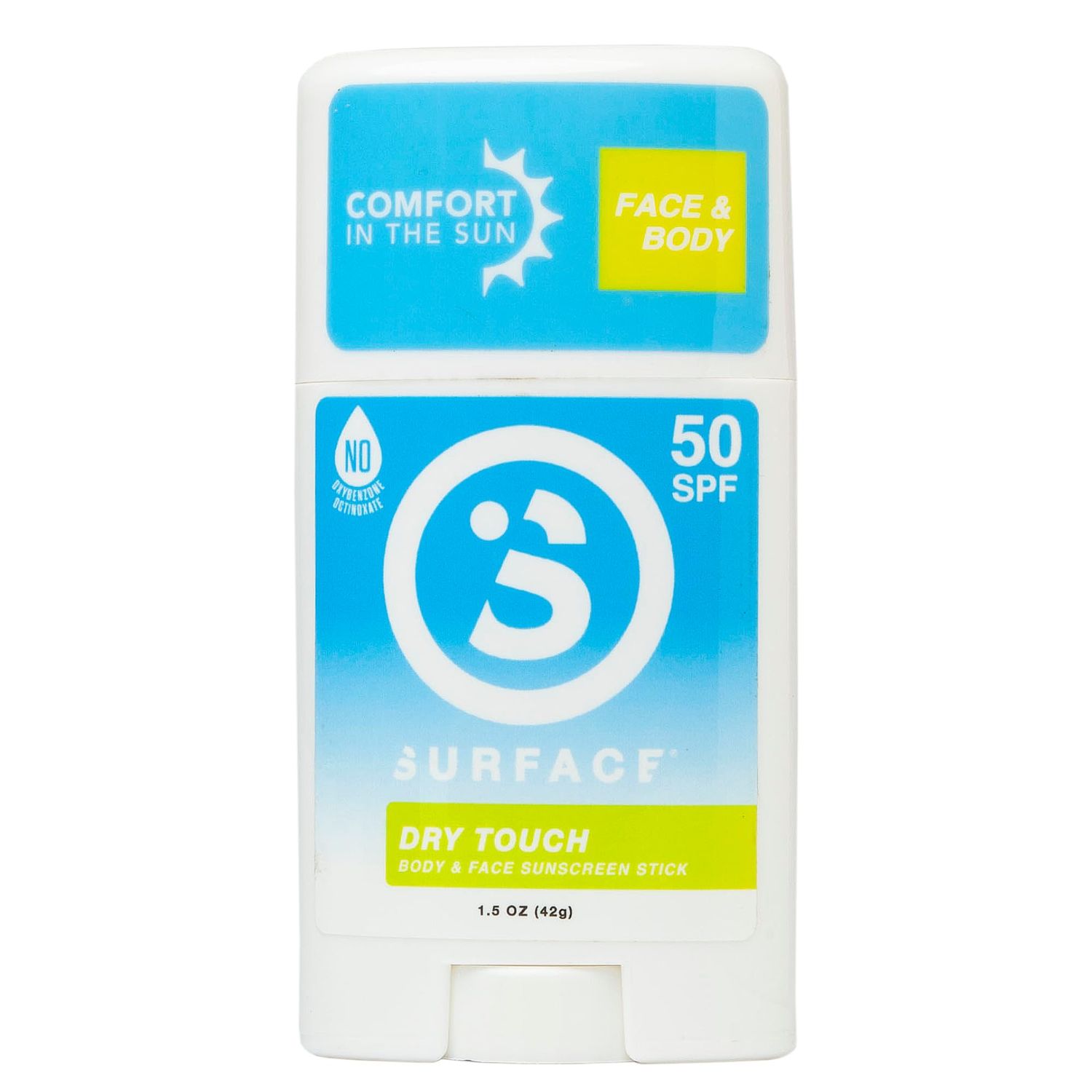 Surface Dry Touch Body Sunscreen Stick - Reef Safe, Ultra-Light Clean Feeling, Broad Spectrum UVAUVB Protection, Paraben Free, Hypoallergenic, Water Resistant, Fragrance Free - SPF 50, 1.5oz