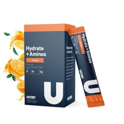 UCAN Hydrate Aminos Packets, Orange, 10 Count, Keto, Sugar-Free Electrolyte Muscle Recovery, Essential Electrolytes EAAs BCAAs, Non-GMO, Vegan, for Runners, Gym-Goers, Performance Athletes
