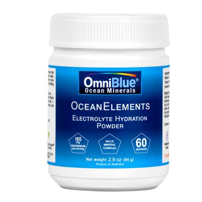 OceanElements Electrolyte Hydration Powder - No Sugar - No Carbs - No Calories - No Artificial Anything, Low Sodium Concentrate Powdered Ocean Minerals Full Spectrum Minerals Natural 2.9oz
