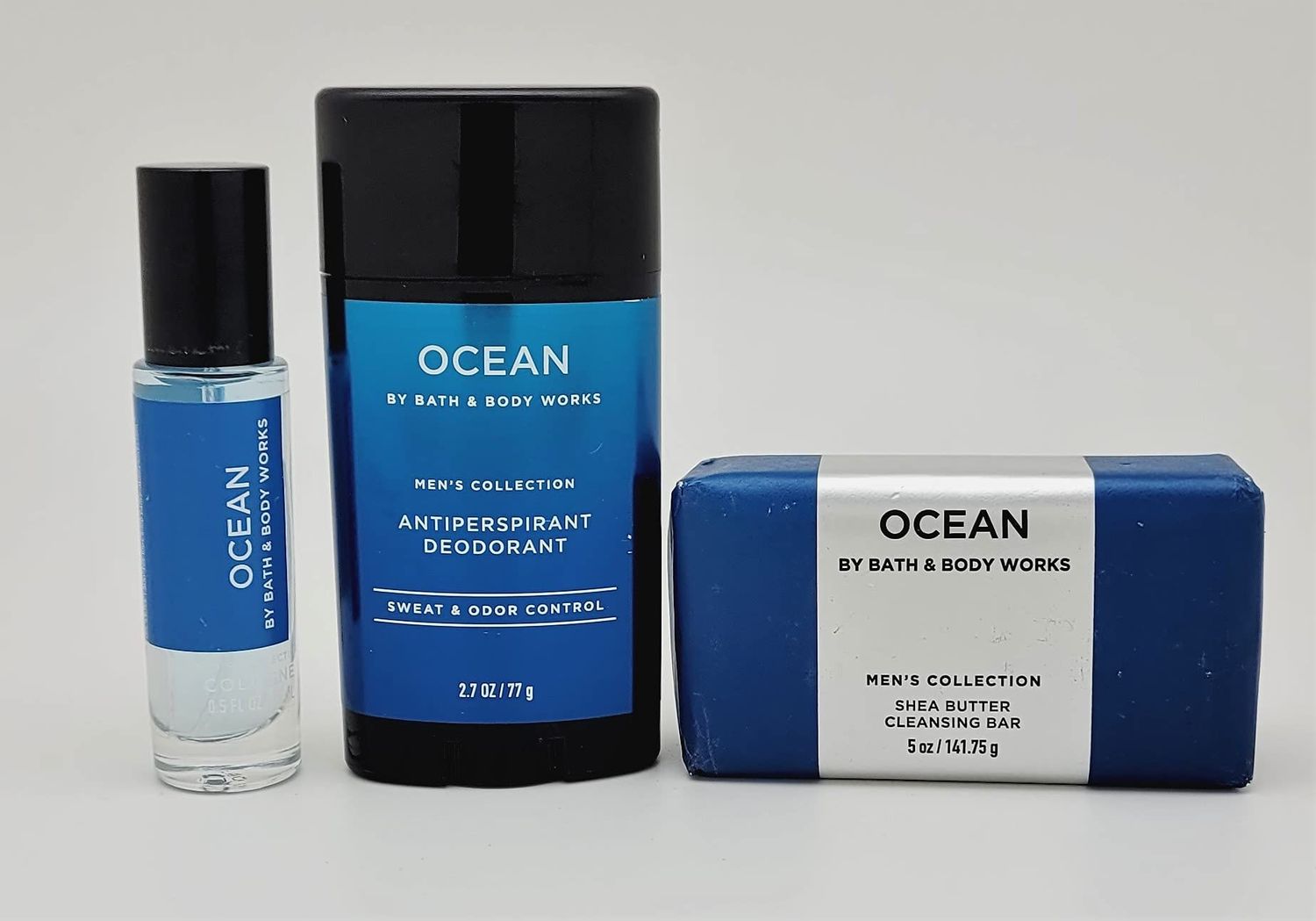 Ocean - Mens Collection - 3 pc Bundle - Mini Cologne, Antiperspirant Deodorant and Shea Butter Cleansing Bar