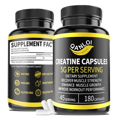 QANLOI Micronized Creatine Monohydrate Capsules, 5,000 mg Per Serving, Beneficial for Muscle Growth, Energy Boost, Creatine Pills Suitable for Male Women, Non-GMO, Gluten Free, 180 Capsules