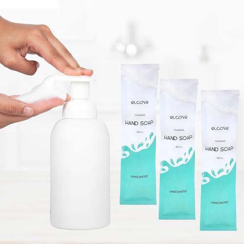 Elcove Foaming Uncented Hand Soap Refills with Reusable Foaming Soap Dispenser, Concentrated Powder Hand Soap Refills Make 3 x 12oz Bottles of Fragrance Free Hand Wash