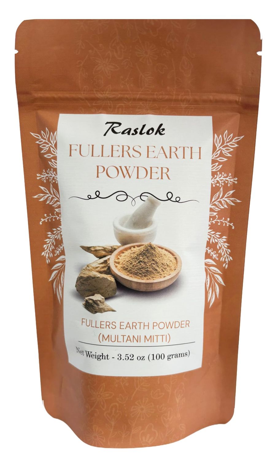 Raslok 100 Pure Fullers Earth Powder Multani Mitti Organic for Face No Added Fragrance Natural Face Mask Mud Mask Pack (3.52 oz.) Multani Matti Powder Indian Healing Clay