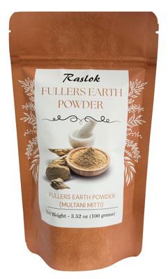 Raslok 100 Pure Fullers Earth Powder Multani Mitti Organic for Face No Added Fragrance Natural Face Mask Mud Mask Pack (3.52 oz.) Multani Matti Powder Indian Healing Clay