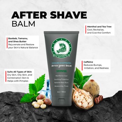 Bossman Cooling Caffeinated After Shave Balm for Men - Soothes Protects with Menthol, Caffeine Tea Tree - Vetiver X Scent