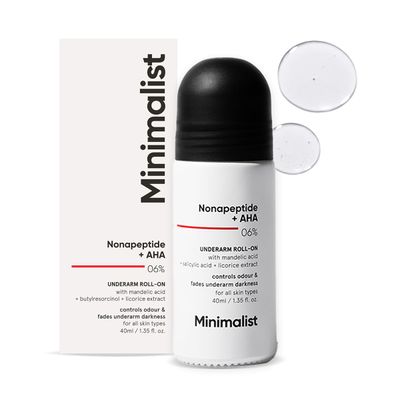 Minimalist Underarm Roll On Deodorant to Control Odour Fade Darkness With Nonapeptide AHA BHA 06 Fragrance Aluminium Free Exfoliating Deo For Women Men 1.35 Fl Oz 40 ml