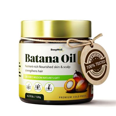 BeepWell Batana Oil for Hair Growth - Dr. Sebi Pure Batana Oil from Honduras- Unrefined Raw Hair Oil Prevents Hair Loss - Natural Organic Hair Oil for Men Women, 4.2fl oz