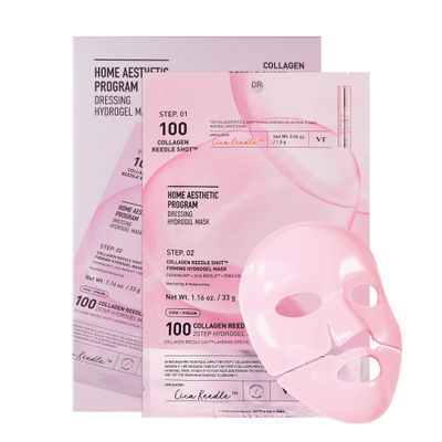 VT COSMETICS Collagen Reedle Shot 100 2-Step Hydrogel Mask(34.5gx4ea), Intensive Firming, Exosome 500Da Collagen, Fine Lines, Overnight Melting Mask, Korean Facial Mask, Pink Collagen