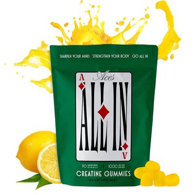 Aces ALL IN Creatine Monohydrate Gummies for Men Women - Enhance Strength, Muscle Mass, Recovery and Focus, Gluten-Free, Non-GMO, Vegan Creatine Gummies,1g per Gummy Lemon 90 ct