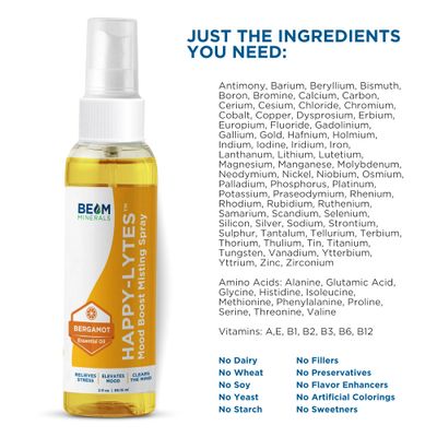 BEAM MINERALS Happy-Lytes - All-Natural Liquid Electrolytes Fulvic Electrolyte Misting Spray Fulvic Acid Trace Mineral Liquid Spray Exceptional Cellular Micronutrients Supplements 2oz
