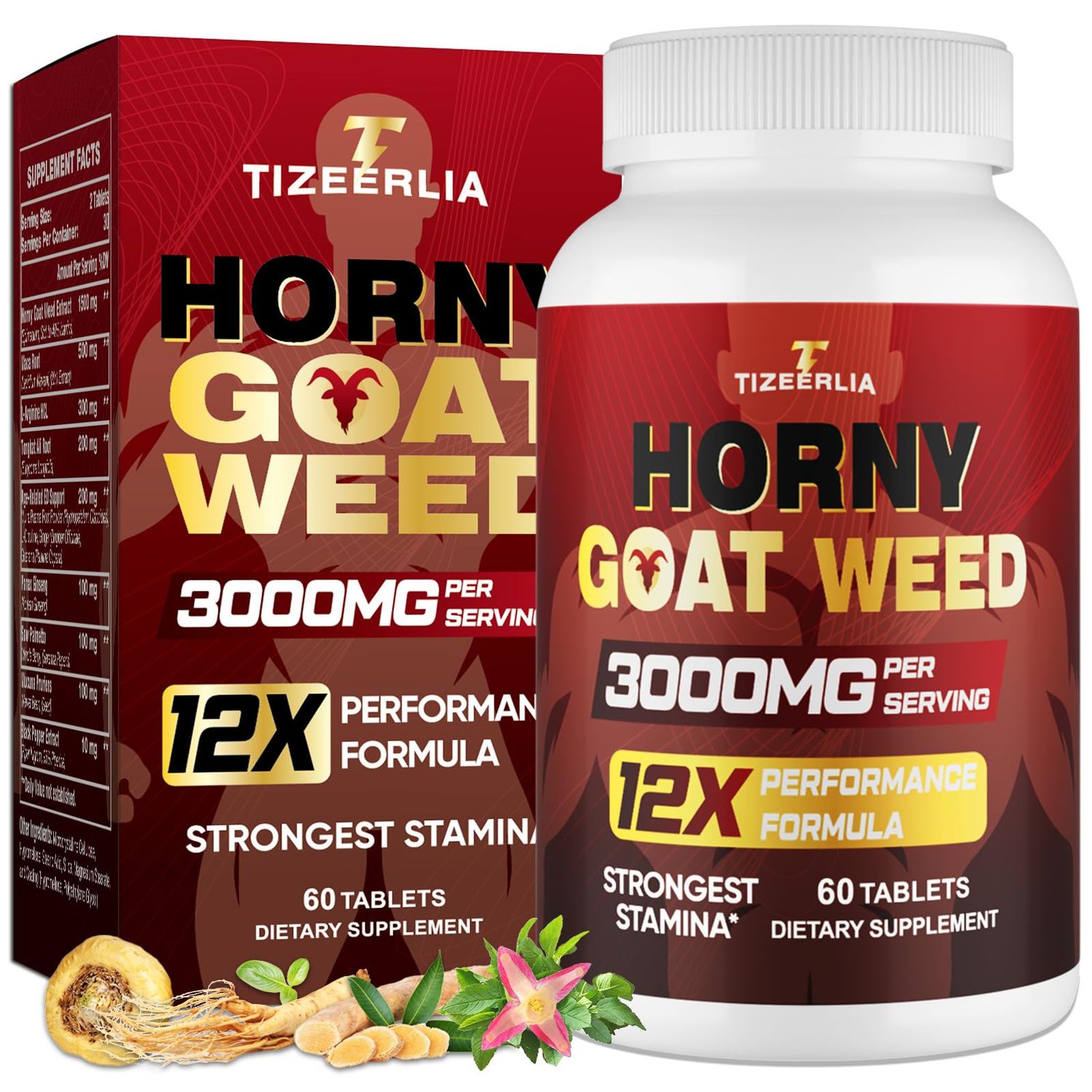 Fubkerm Hornygoatweed for Men, 12 in 1 Horny Goat Weed - with Maca Root, Tongkat Ali, Panax Ginseng, Saw Palmetto, 60 Tablets